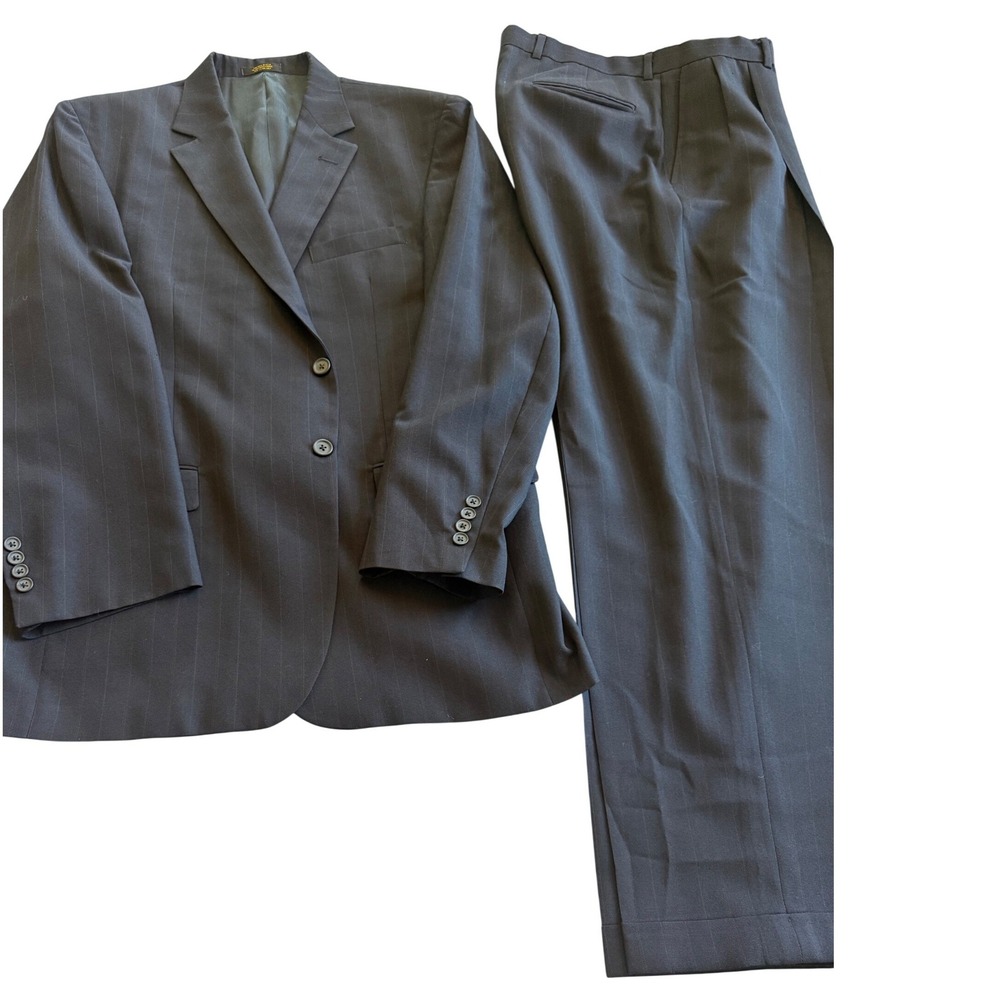 Harwell Barber Men Pinstripe Suit 2 Piece Jacket Pants 44L Charcoal Business USA